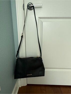 Michael Kors Black Leather Crossbody with Gold Hardware